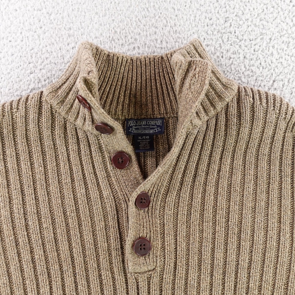 Polo Jeans Co Ralph Lauren Sweater Mens XL Brown Cotton Ribbed Mock Neck Vintage